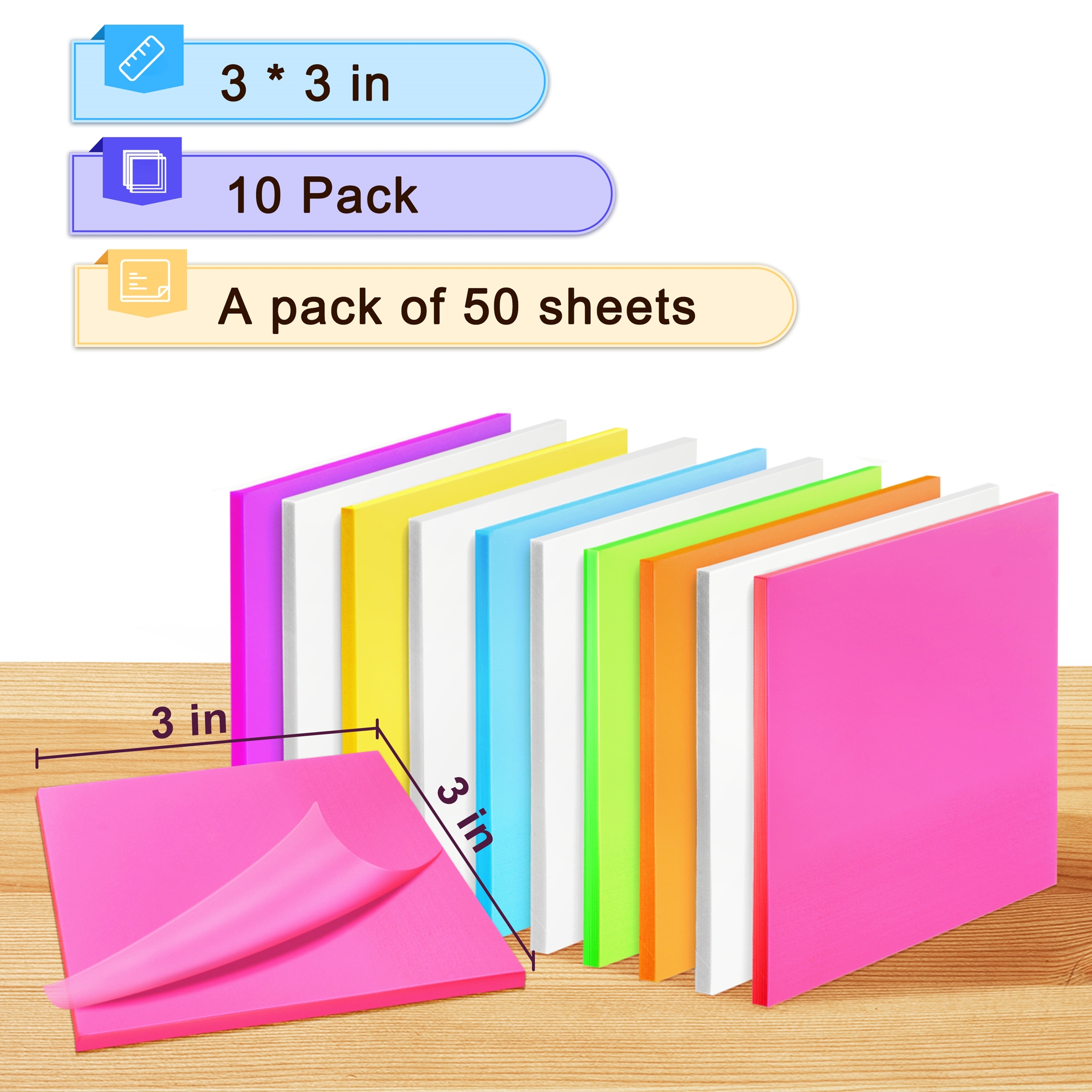 Transparent Sticky Notes 10 Pack, WeGuard 6 Pads Color Sticky Notes+4 Pads  White Sticky Notes for Memo, Mark, Tab, Removable Used to Call Attention to